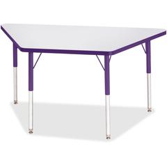 Jonti-Craft Berries Adult-Size Gray Laminate Trapezoid Table - Laminated Trapezoid, Purple Top - Four Leg Base - 4 Legs - Adjustable Height - 24" to 31" Adjustment - 48" Table Top Length x 24" Table T
