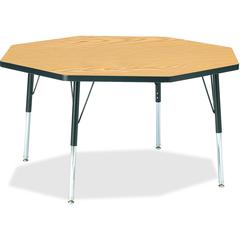 Jonti-Craft Berries Elementary Height Color Top Octagon Table - Black Oak Octagonal, Laminated Top - Four Leg Base - 4 Legs - Adjustable Height - 15" to 24" Adjustment x 1.13" Table Top Thickness x 48