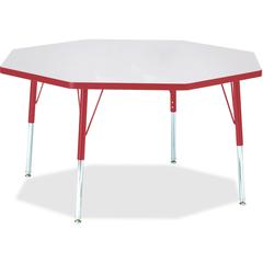 Jonti-Craft Berries Elementary Height Color Edge Octagon Table - Laminated Octagonal, Red Top - Four Leg Base - 4 Legs - Adjustable Height - 15" to 24" Adjustment x 1.13" Table Top Thickness x 48" Tab