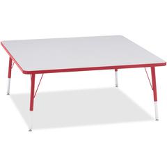 Jonti-Craft Berries Elementary Height Color Edge Square Table - Laminated Square, Red Top - Four Leg Base - 4 Legs - Adjustable Height - 15" to 24" Adjustment - 48" Table Top Length x 48" Table Top Wi