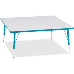 Jonti-Craft Berries Elementary Height Color Edge Square Table - Laminated Square, Teal Top - Four Leg Base - 4 Legs - Adjustable Height - 15" to 24" Adjustment - 48" Table Top Length x 48" Table Top W