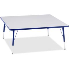 Jonti-Craft Berries Elementary Height Color Edge Square Table - Gray Square, Laminated Top - Four Leg Base - 4 Legs - 15" to 24" Adjustment - 48" Table Top Length x 48" Table Top Width x 1.13" Table T