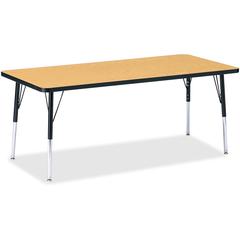 Jonti-Craft Berries Elementary Height Color Top Rectangle Table - Black Oak Rectangle, Laminated Top - Four Leg Base - 4 Legs - Adjustable Height - 15" to 24" Adjustment - 72" Table Top Length x 30" T