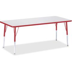 Jonti-Craft Berries Elementary Height Color Edge Rectangle Table - Gray Rectangle, Laminated Top - Four Leg Base - 4 Legs - Adjustable Height - 15" to 24" Adjustment - 72" Table Top Length x 30" Table