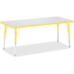 Jonti-Craft Berries Elementary Height Color Edge Rectangle Table - Gray Rectangle Top - Four Leg Base - 4 Legs - Adjustable Height - 15" to 24" Adjustment - 72" Table Top Length x 30" Table Top Width 
