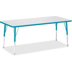 Jonti-Craft Berries Elementary Height Color Edge Rectangle Table - Gray Rectangle Top - Four Leg Base - 4 Legs - Adjustable Height - 15" to 24" Adjustment - 72" Table Top Length x 30" Table Top Width 