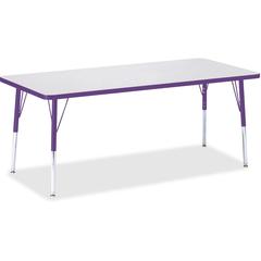Jonti-Craft Berries Elementary Height Color Edge Rectangle Table - Gray Rectangle Top - Four Leg Base - 4 Legs - Adjustable Height - 15" to 24" Adjustment - 72" Table Top Length x 30" Table Top Width 