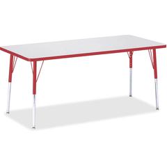 Jonti-Craft Berries Adult Height Color Edge Rectangle Table - Laminated Rectangle, Red Top - Four Leg Base - 4 Legs - Adjustable Height - 24" to 31" Adjustment - 72" Table Top Length x 30" Table Top W