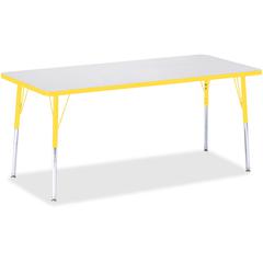 Jonti-Craft Berries Adult Height Color Edge Rectangle Table - Laminated Rectangle, Yellow Top - Four Leg Base - 4 Legs - Adjustable Height - 24" to 31" Adjustment - 72" Table Top Length x 30" Table To