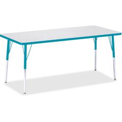 Jonti-Craft Berries Adult Height Color Edge Rectangle Table - Laminated Rectangle, Teal Top - Four Leg Base - 4 Legs - Adjustable Height - 24" to 31" Adjustment - 72" Table Top Length x 30" Table Top 