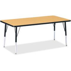 Jonti-Craft Berries Elementary Height Color Top Rectangle Table - Black Oak Rectangle, Laminated Top - Four Leg Base - 4 Legs - Adjustable Height - 15" to 24" Adjustment - 60" Table Top Length x 30" T
