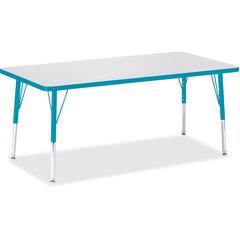 Jonti-Craft Berries Elementary Height Color Edge Rectangle Table - Laminated Rectangle, Teal Top - Four Leg Base - 4 Legs - Adjustable Height - 15" to 24" Adjustment - 60" Table Top Length x 30" Table