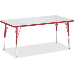 Jonti-Craft Berries Adult Height Color Edge Rectangle Table - Laminated Rectangle, Red Top - Four Leg Base - 4 Legs - Adjustable Height - 24" to 31" Adjustment - 60" Table Top Length x 30" Table Top W