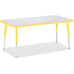 Jonti-Craft Berries Adult Height Color Edge Rectangle Table - Laminated Rectangle, Yellow Top - Four Leg Base - 4 Legs - Adjustable Height - 24" to 31" Adjustment - 60" Table Top Length x 30" Table To