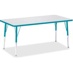 Jonti-Craft Berries Adult Height Color Edge Rectangle Table - Laminated Rectangle, Teal Top - Four Leg Base - 4 Legs - Adjustable Height - 24" to 31" Adjustment - 60" Table Top Length x 30" Table Top 