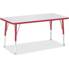 Jonti-Craft Berries Elementary Height Color Edge Rectangle Table - Gray Rectangle Top - Four Leg Base - 4 Legs - Adjustable Height - 15" to 24" Adjustment - 48" Table Top Length x 24" Table Top Width 