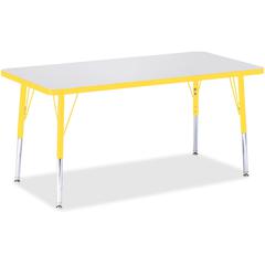 Jonti-Craft Berries Elementary Height Color Edge Rectangle Table - Gray Rectangle Top - Four Leg Base - 4 Legs - Adjustable Height - 15" to 24" Adjustment - 48" Table Top Length x 24" Table Top Width 