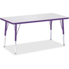 Jonti-Craft Berries Elementary Height Color Edge Rectangle Table - Gray Rectangle Top - Four Leg Base - 4 Legs - Adjustable Height - 15" to 24" Adjustment - 48" Table Top Length x 24" Table Top Width 