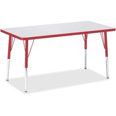 Jonti-Craft Berries Adult Height Color Edge Rectangle Table - For - Table TopLaminated Rectangle, Red Top - Four Leg Base - 4 Legs - Adjustable Height - 24" to 31" Adjustment - 48" Table Top Length x
