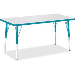 Jonti-Craft Berries Adult Height Color Edge Rectangle Table - Laminated Rectangle, Teal Top - Four Leg Base - 4 Legs - Adjustable Height - 24" to 31" Adjustment - 48" Table Top Length x 24" Table Top 