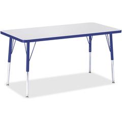 Jonti-Craft Berries Adult Height Color Edge Rectangle Table - Gray Rectangle, Laminated Top - Four Leg Base - 4 Legs - Adjustable Height - 24" to 31" Adjustment - 48" Table Top Length x 24" Table Top 