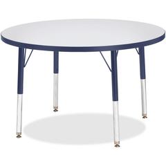 Jonti-Craft Berries Elementary Height Color Edge Round Table - Gray Round Top - Four Leg Base - 4 Legs - Adjustable Height - 24" to 31" Adjustment x 1.13" Table Top Thickness x 36" Table Top Diameter 