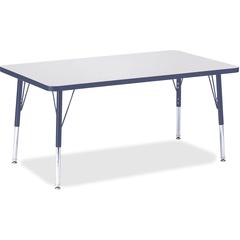 Jonti-Craft Berries Elementary Height Color Edge Rectangle Table - Gray Rectangle Top - Four Leg Base - 4 Legs - Adjustable Height - 15" to 24" Adjustment - 48" Table Top Length x 30" Table Top Width 