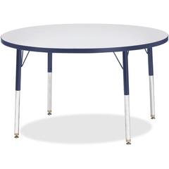 Jonti-Craft Berries Elementary Height Color Edge Round Table - Gray Round Top - Four Leg Base - 4 Legs - Adjustable Height - 24" to 31" Adjustment x 1.13" Table Top Thickness x 42" Table Top Diameter 