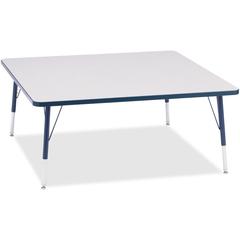 Jonti-Craft Berries Elementary Height Color Edge Square Table - Laminated Square, Navy Top - Four Leg Base - 4 Legs - Adjustable Height - 15" to 24" Adjustment - 48" Table Top Length x 48" Table Top W