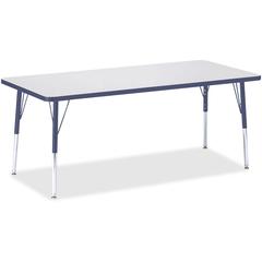 Jonti-Craft Berries Elementary Height Color Edge Rectangle Table - Gray Rectangle Top - Four Leg Base - 4 Legs - Adjustable Height - 15" to 24" Adjustment - 72" Table Top Length x 30" Table Top Width 