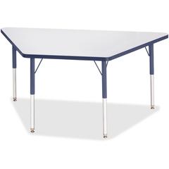 Jonti-Craft Berries Adult-Size Gray Laminate Trapezoid Table - Laminated Trapezoid, Navy Top - Four Leg Base - 4 Legs - Adjustable Height - 24" to 31" Adjustment - 60" Table Top Length x 30" Table Top