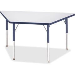 Jonti-Craft Berries Adult-Size Gray Laminate Trapezoid Table - Laminated Trapezoid, Navy Top - Four Leg Base - 4 Legs - Adjustable Height - 24" to 31" Adjustment - 48" Table Top Length x 24" Table Top