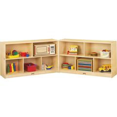 Jonti-Craft Mobile Fold-n-Lock Open Shelf Unit - 29.5" Height x 96" Width x 15" DepthFloor - Foldable, Lockable, Stain Resistant, Sturdy - White - Baltic Birch Plywood - 1 Each