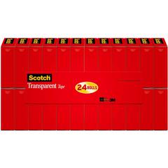 Scotch Transparent Tape - 3/4"W - 27.78 yd Length x 0.75" Width - 1" Core - Long Lasting, Moisture Resistant, Stain Resistant - For Label Protection, Wrapping, Sealing, Mending - 24 / Pack - Clear
