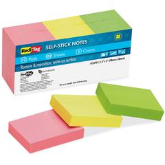 Redi-Tag Self-Stick Recycled Neon Notes - 400 x Neon Pink, 400 x Neon Green, 400 x Neon Yellow - 1 1/2" x 2" - Rectangle - 100 Sheets per Pad - Neon Pink, Neon Yellow, Neon Green - Self-stick, Solvent