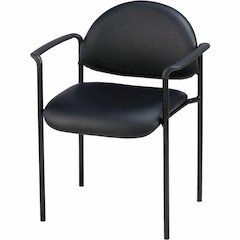 Lorell Reception Guest Chair with Arms - Black Seat Color - Vinyl Seat Material - Vinyl Back Material - Steel Frame Material - Four-legged Base - Black - 1 Each