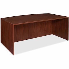 Lorell Essentials Series Bowfront Desk Shell - 29.5" Height x 70.9" Width x 41.4" Depth x 1" Thickness - Finish: Laminate, Mahogany - Grommet, Modesty Panel, Durable, Adjustable Feet - 1 Each