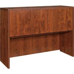 Lorell Essentials Series Stack-on Hutch with Doors - 36" Height x 47.3" Width x 14.8" Depth - 3 Door(s) - Finish: Cherry, Laminate - Grommet, Cord Management - 1 Each