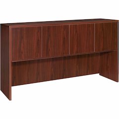 Lorell Essentials Series Stack-on Hutch with Doors - 36" Height x 70.9" Width x 14.8" Depth - 4 Door(s) - Finish: Laminate, Mahogany - Cord Management, Grommet, Durable - 1 Each