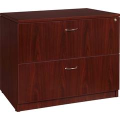 Lorell Essentials Series Lateral File - 29.5" Height x 35.5" Width x 22" Depth x 1" Thickness - Total Drawer(s): 2 - Finish: Laminate, Mahogany - Lockable Drawer, Leveling Glide, Durable, Ball-bearing