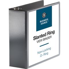 Business Source Basic D-Ring View Binders - 4" Binder Capacity - Letter - 8 1/2" x 11" Sheet Size - Fastener: D-Ring - Polypropylene - Black - No - Clear Overlay - 1 Each
