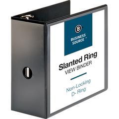 Business Source Basic D-Ring View Binders - 5" Binder Capacity - Letter - 8 1/2" x 11" Sheet Size - Fastener: D-Ring - Polypropylene - Black - No - Clear Overlay - 1 Each