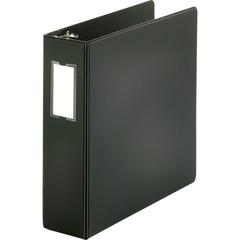 Business Source Basic Round Ring Binder w/Label Holder - 3" Binder Capacity - Letter - 8 1/2" x 11" Sheet Size - 3 Ring - Fastener: Round Ring - Vinyl - Black - No - Open and Closed Triggers, Label Ho