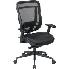 Office Star Mesh Back Executive Chair - Leather Black Seat - 5-star Base - Black - 20" Seat Width x 19" Seat Depth - 28" Width x 28.5" Depth x 44" Height