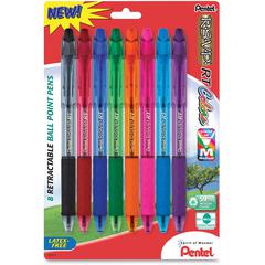 Pentel Recycled Retractable R.S.V.P. Colors Pens - Medium Pen Point - 1 mm Pen Point Size - Refillable - Retractable - Assorted - Assorted Barrel - Metal, Stainless Steel Tip - 8 / Pack