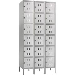 Safco Six-Tier Two-tone 3 Column Locker with Legs - 36" Width x 18" Depth x 78" Height - 3 x Shelf(ves) - Recessed Locking Handle - Gray - Steel