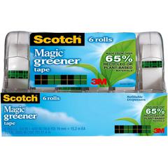 Scotch 3/4"W Magic Greener Tape - 16.67 yd Length x 0.75" Width - 1" Core - Matte - Clear - Dispenser Included - Handheld Dispenser - Split Resistant, Tear Resistant - For Packing - 6 / Pack