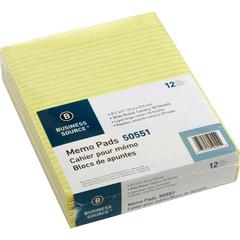 Business Source Glued Top Ruled Memo Pads - Letter - 50 Sheets - Glue - 16 lb Basis Weight - Letter - 8 1/2" x 11" Sheet Size - Canary Paper - No - 1 Dozen