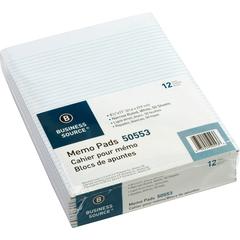 Business Source Glued Top Ruled Memo Pads - Letter - 50 Sheets - Glue - Narrow Ruled Front Ruling - 16 lb Basis Weight - Letter - 8 1/2" x 11" Sheet Size - White Paper - No - 1 Dozen