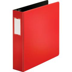 Business Source Slanted D-ring Binders - 2" Binder Capacity - 3 Ring - Fastener: D-Ring - Pocket: 2, Internal - Chipboard, Polypropylene - Red - No - PVC-free, Non-stick, Spine Label, Gap-free Ring, N